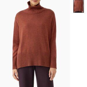 EILEEN FISHER Tunic Length Wool Ribbed Sweater, Spice Orange, XS